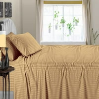 Комплект за чаршаф - плосък лист, монтиран лист 15 Дълбок джоб и калъфи за възглавници - органичен бамбуков чаршаф за спалня - допълнително мека - тапетна ивица, пълен размер на XL