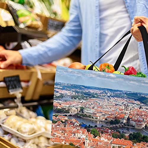 LORVIES за Многократна употреба Хранителни Чанти, Кутии Кошница За Съхранение, Градски Пейзаж на Прага Сгъваеми Пазарски