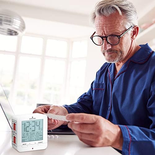 Дигитален часовник за напомняне за прием на лекарства Marathon с 4 аларми и автоматично осветление - Голям дисплей за време, дата и температура - Батерия в комплекта - CL030