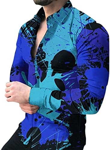 Мъжки Хавайски Ризи С Принтом, Тениски с Копчета, Блузи с дълъг ръкав, Нормално Кацане, Лятна Плажна Блуза с Незакопчан Яка