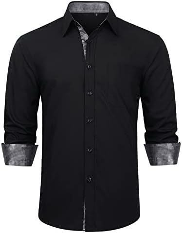 Рокля-риза Enlision за Мъже, Ежедневни Контрастни Ризи с Дълъг Ръкав Копчета, Риза Обичайното Намаляване на Класически Бизнес
