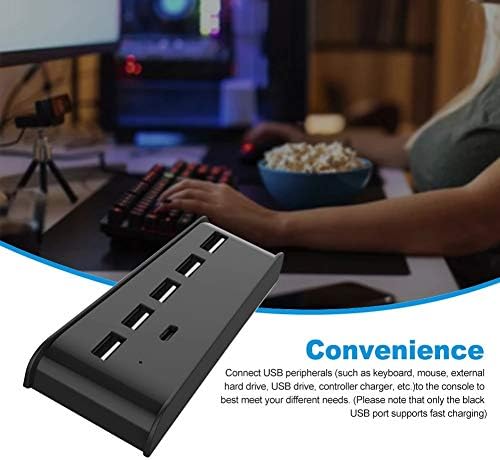JUTHF 5-Портов за Високоскоростен Адаптер-Сплитер Игрова конзола USB Хъб, богат на функции за игралната конзола PS5 Поставка за Зареждане Светлинен индикатор (Цвят: бял)
