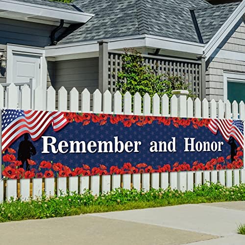 Декорации за Деня на паметта не Забравяйте и Чтите Банер за Оградата, Тревата в двора, Червено, Бяло, Синьо, Декор за Деня