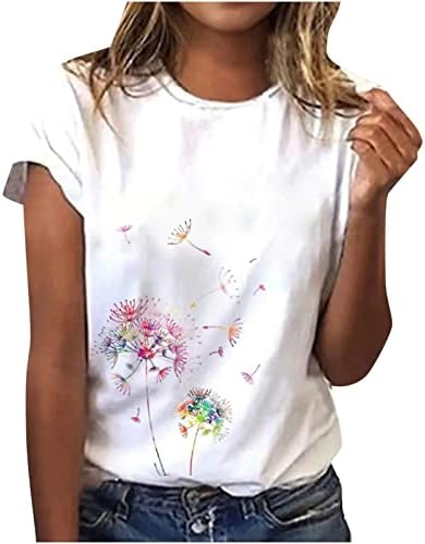 Топ За Момичета Лято Есен С Къс Ръкав 2023 Памук Кръгла Деколте Лодка Графичен Цветен Ежедневна Блуза, Тениска за Жени