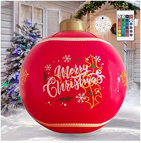 Надуваем коледна топка от PVC, Коледен надуваем балон 1БР червена подсветка с шнурком 15 цвята 24-инчов голям открит декоративна