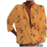 Дадария есенни ризи за дълъг ръкав за женски небрежен Foral отпечатана риза с дълъг ръкав Моден бутон Разхлабени върхове жълт xxxl, жени