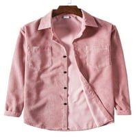Glonme Mens дълъг ръкав модна блуза Небрежна ваканция върхове отхвърлете яка партия ризи туника риза розово xxl