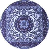 Ahgly Company Machine Pashable Indoor Round Medallion Blue Traditional Area Cugs, 8 'Round