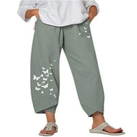 Жени ежедневни разхлабени имитационни памучни бельо от пеперуда отпечатани с широки крака панталони