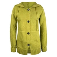 Пуловери за клирънс за жени есен и зимни жени ежедневни качулки разхлабени качулки с джобни върхове с качулка с дълъг ръкав, жълти, xxl