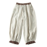 Товарни панталони за жени с висока талия за ежедневни панталони ежедневни цветове контраст на единствен цвят сплайс бял размер xl