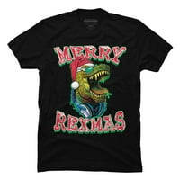 Merry Rexmas t re Christmas Dinosaur Mens Black Graphic Tee - Дизайн от хора m