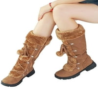 Audeban дамски зимни топли обувки Широко-телешка дантелена коляна високи снежни ботуши