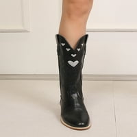 Дами винтидж обувки, бродирани западни каубои ботуши широко калф със средна клечка модна мода на открито кокетна пета Casual Black 7