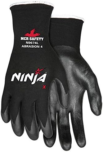 Работни ръкавици MCR Safety Ninja X N9674S, Обвивка от найлон /ликра 15 калибър, Дланта и върховете на пръстите с Биполимерным покритие, Малки, Черни