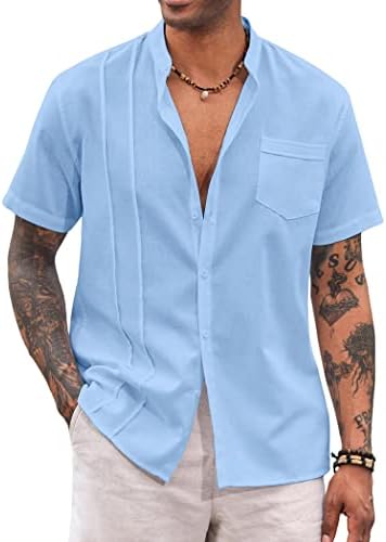 COOFANDY Мъжки Кубинска Риза Guayabera С Къс ръкав, Риза с Копчета, Бельо и Плажна Ежедневни Риза