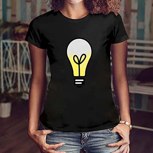 Тънки Основни Тениски за Жени, Тениски с изображение на електрическа Крушка, Летни Дрехи с Къс Ръкав, Ежедневни Удобна Мека