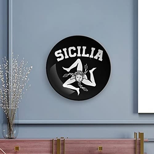Сицилия Тринакрия Sicilia Pride Декоративна Чиния от Костен Порцелан Кръгли Керамични Плочи плавателни съдове с Поставка