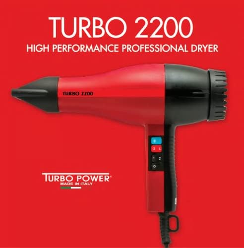 Професионален Сешоар Pibbs Turbo Power 2200, Червено / Черно, С лека и ергономична дръжка, Произведено в Италия