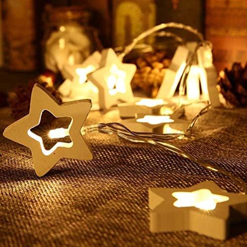 SOLUSTRE 10 Led Лампа-венец с рамка под формата на Петолъчна Звезда, Led лампа на Батерии за Украса на Коледното парти (Топъл