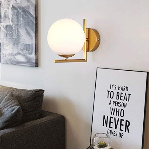 Модерен Лесен Стенен монтаж лампа, Творчески Мед + Стъклен, с монтиран на стената лампа E26 с Бял Абажуром, Скандинавските стенни аплици за Спални, Прикроватной нощни
