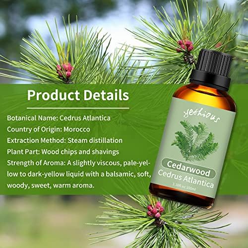 етерично масло yethious Cedarwood 100 мл, Чисто и Натурално Етерично масло от Кедрово дърво, за да Дифузьор и Ароматерапия,