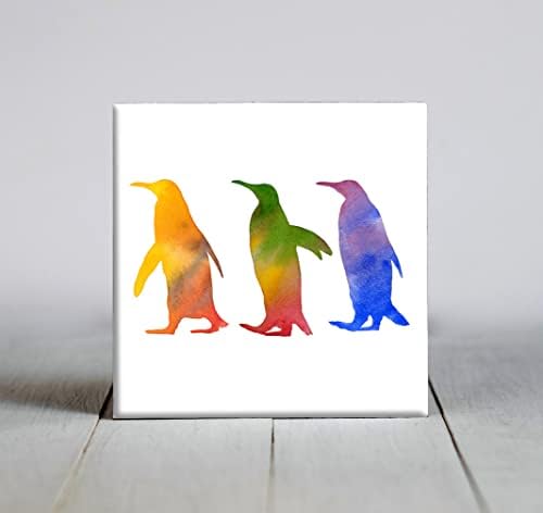 Декоративна плочка с абстрактна акварел Пингвините (6 X 6 в рамка)