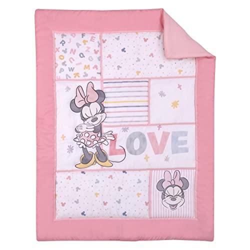 Комплект спално бельо за детска креватчета Disney Minnie Mouse Lovely Little Lady в розово-бяла ивица и Грах от 3 теми - Одеяло, Чаршаф и пола за яслите