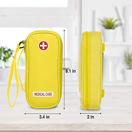 Медицински калъф EpiPen - Жълт изолирани преносим чанта с цип - за 2 таблетки EpiPen, Auvi-Q, инхалатор за астма, малък пакет