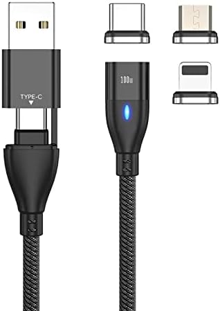 Кабел BoxWave, който е Съвместим с игри планшетным PC DUODUOGO s9 (10 инча) - Кабел MagnetoSnap PD AllCharge мощност 100 W, кабел за зареждане Magnet PD мощност 100 W USB Type-C Micro USB - черен jet black