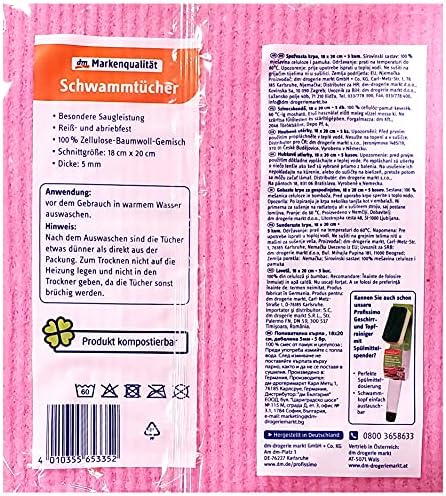 Губчатые кърпички Profissimo, внесени от Германия - 5 Опаковки Многократно кърпички за миене на съдове от целулоза - Абсорбиращи