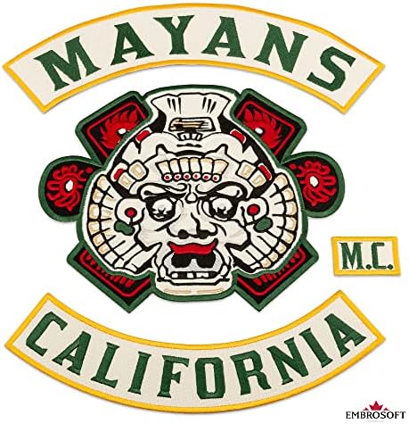 Голяма нашивка Mayans California MC, Емблемата на байкерской банда, Бродирани На якето отзад, Выглаженная / Пришитая (13,7