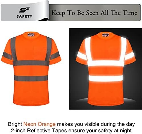 Мъжки ризи с по-добра видимост sesafety 3-ти клас, Отразяващи ризи за мъже с джоб, Защитни Ризи за мъже, Работни ризи за мъже, Къс ръкав, Оранжево L