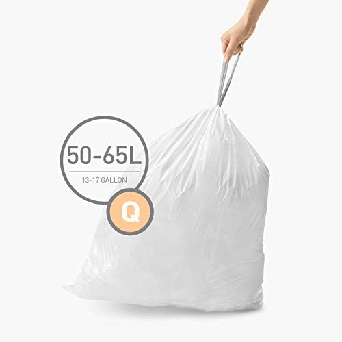 simplehuman Code Q Торби за боклук дантела прозорци индивидуална монтаж, 50-65 литра, Бели, количество 100 броя & Code K