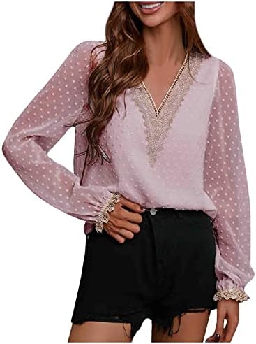 NOKMOPO / Дамски Ризи, Елегантни Ежедневни Модни Обикновена Блуза с Ревера и Дълъг Ръкав, Основни Трикотажни Тениски