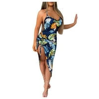 Bescita Women's Summer Sexy Floral Print Halter High Slit Midi рокля