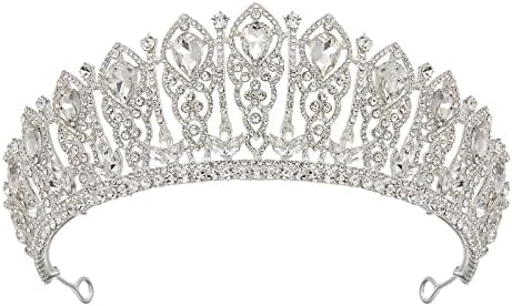 AW Сватбена Сребърна Корона за Жени, Кристален Диадема - Короната на Кралицата, Шапки за Сватбена балната зала на Представяне,