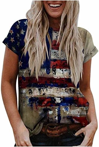 Дамска Блуза с Графичен Модел на Деня на Независимостта на САЩ, Блуза с кръгло деколте, Ризи С Къс Ръкав, Ежедневни Лятна
