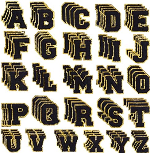 104 Бр. Самозалепващи нашивка от шенилна с букви - Училищния екип, Нашивка с мигащи букви, Релефни букви A-Z, за да проверите