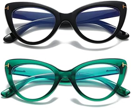 Hubeye 2 чифта очила за четене котешко око за жените, извънгабаритни компютърни очила с защита от синя светлина, модерен сладък дамски слънчеви очила, 1,50