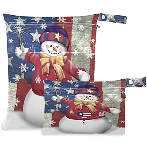 visesunny Весел Коледен Снежен човек със Сърце на САЩ, американския Флаг, 2 бр., Влажна чанта с джобове с цип, Моющаяся Множество
