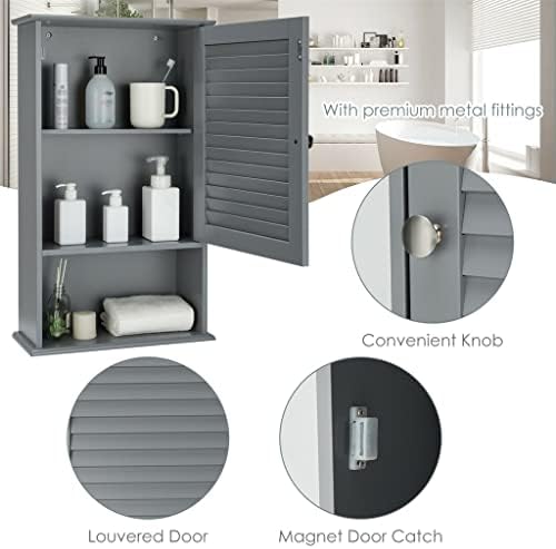 Дебел Стенен шкаф за съхранение в Банята с Една Като и регулируеми по височина рафта Сив цвят