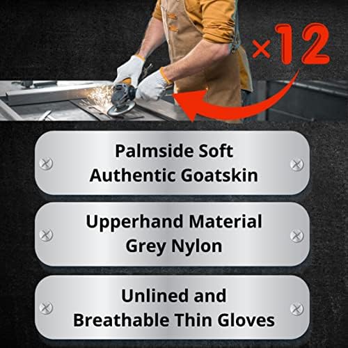 Кожени ръкавици за мъже за работа - Работни Ръкавици, Голям размер, 12 Чифта Работни Ръкавици от козя кожа кожа за строителство,