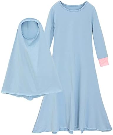 Мюсюлманска Абайя Рамадан за Малки Момичета с хиджабом, Халат Пълна Дължина, Бурка Макси Рокли За Малки Момичета