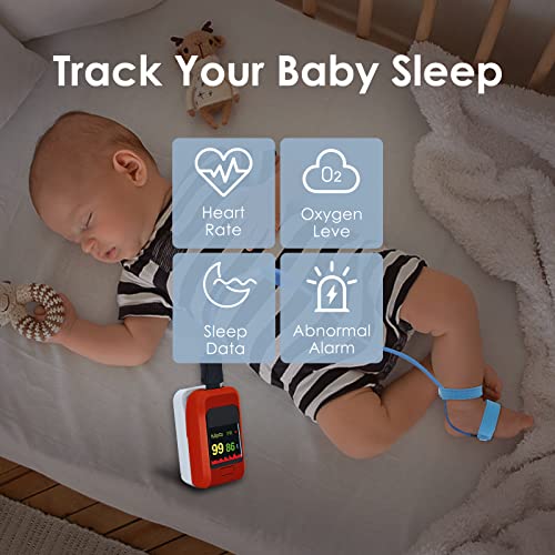 TATOAOWAW Детски кислороден монитор с приложение Bluetooth, Проследява сърдечната честота на бебето, нивото на кислород, Детски Foot монитор, Регулируема каишка за краката на