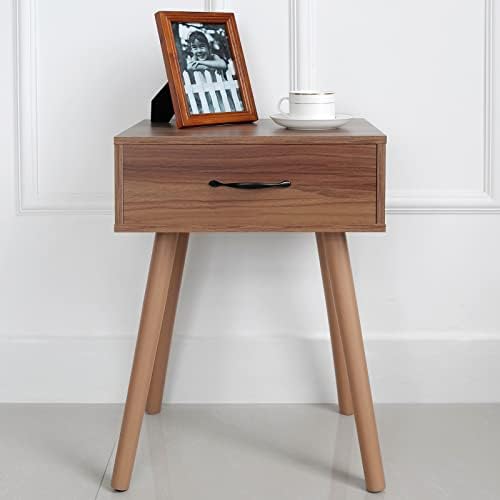 Модерно нощно Шкафче от орехово дърво средата на века, Wooden Приставной маса за дневна, малка странична масичка за спалня, Нощно шкафче с чекмедже, Здрава конструкция