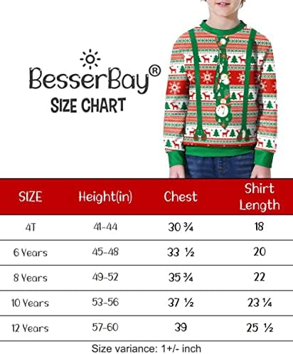 Детска Коледна Грозна Hoody BesserBay, Коледна Забавна Тениска с дълъг ръкав от 4 до 14 Години