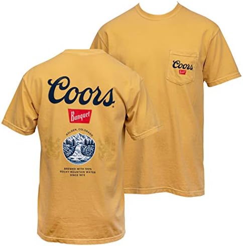 Тениска с джоб и принтом Coors Banquet Old Gold Отпред и отзад
