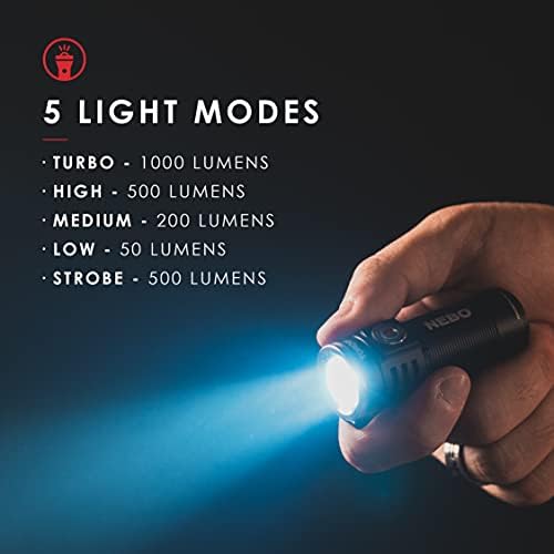 Джобен фенер NEBO Torchy на 1000 Лумена, led акумулаторна фенерче за ЕРП, къмпинг, лов, туризъм С 4 режима на осветление,