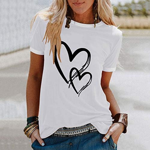 Дамски ежедневни блузи Neartime, модна тениска с къс ръкав и сърце, свободна блуза с кръгло деколте и принтом